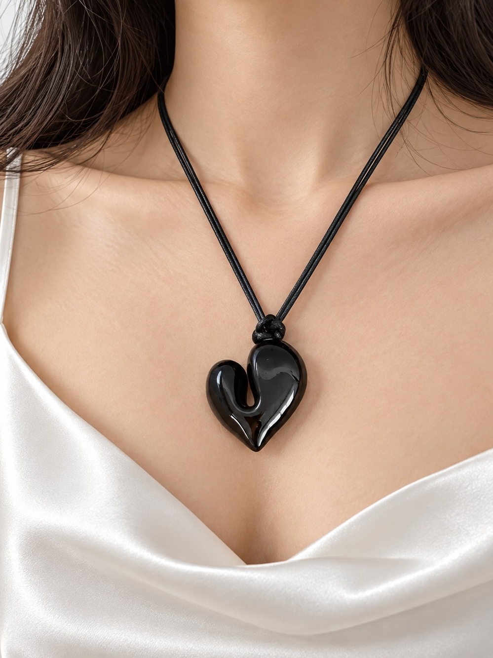 Black Heart Pendant Necklace - Elegant Women's Jewelry